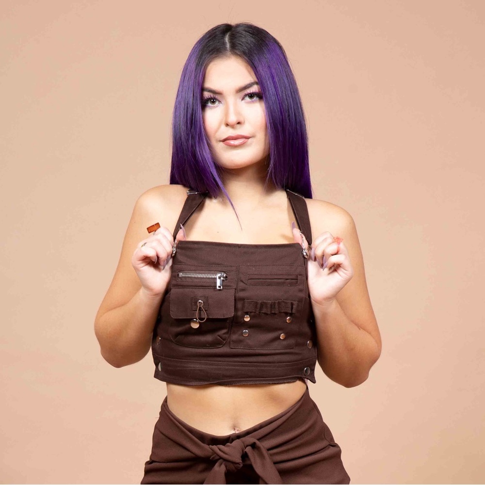 Brown Poster Girl Industrial Style Crop Top XS